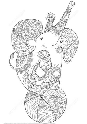 Cute Elephant Zentangle Coloring Page